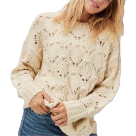 American Eagle Textured Loose Knit Pointelle Sweater Women's XS | Ivory Wool - Picture 1 of 10